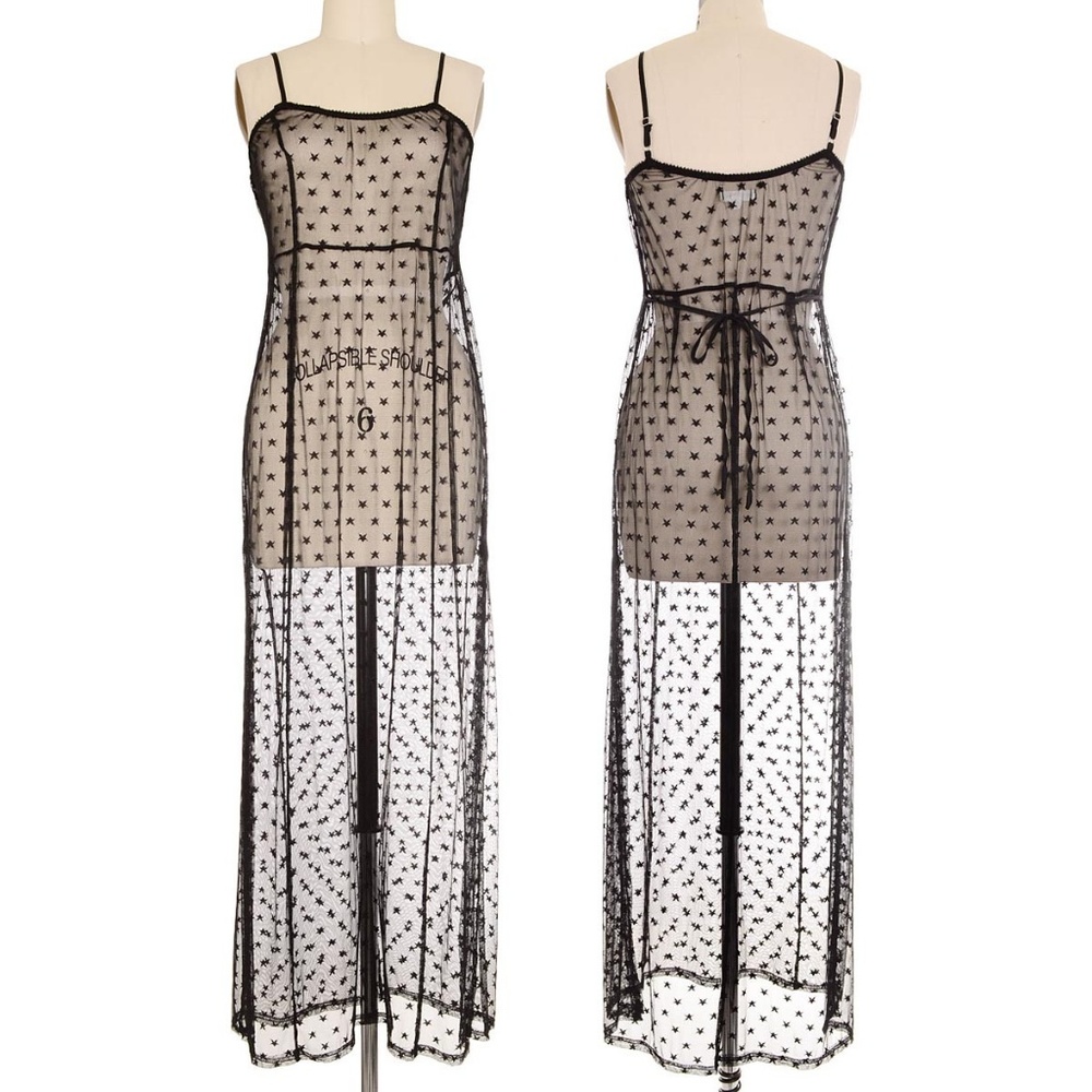 NEW Star Print Mesh Layering Slip Dress in Black - Picture 6 of 6
